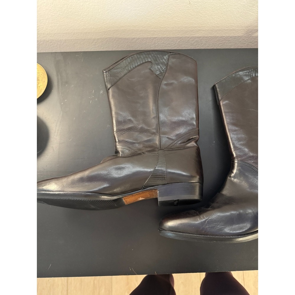 Lorenzo Banfi Men's 11.5 M Boot Black Leather Round Toe Mid Calf Cowbody Western - Picture 4 of 14